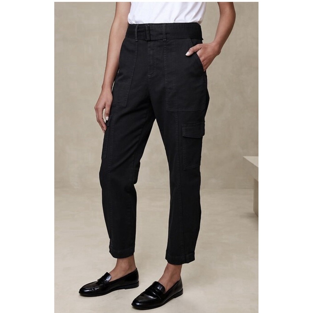 Banana Republic Womens Cargo Dress Pants Sz 6 Black Crop Casual Goth